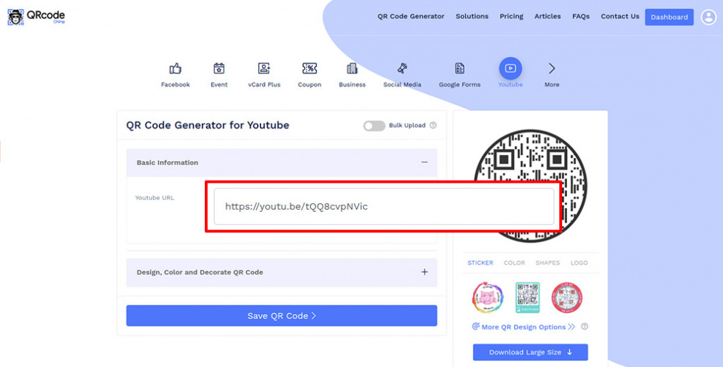 Pasting YouTube link into QR code generator